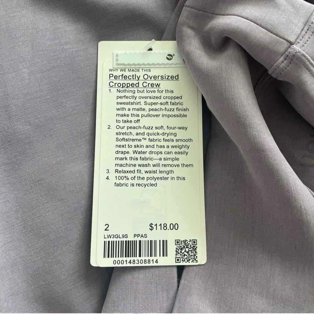 NWT Lululemon Perfectly Oversized Cropped Crew *Softstreme Purple Ash Size 2 - Picture 5 of 8